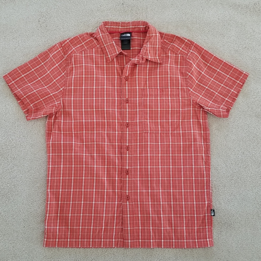 The North Face Orange Plaid Short Sleeve Button Front Shirt Size S